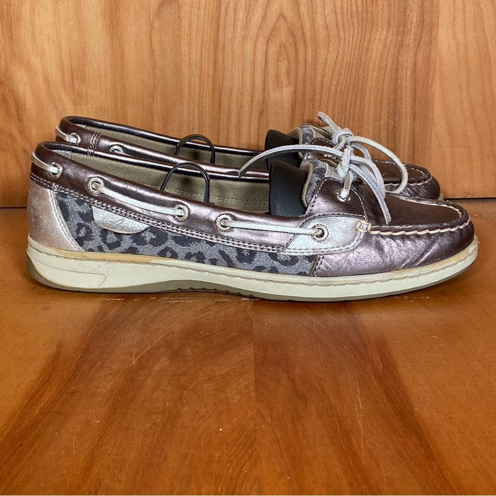 Womens 9 Sperry Angelfish Boat Shoes Metallic Silver Cheetah SEF1122